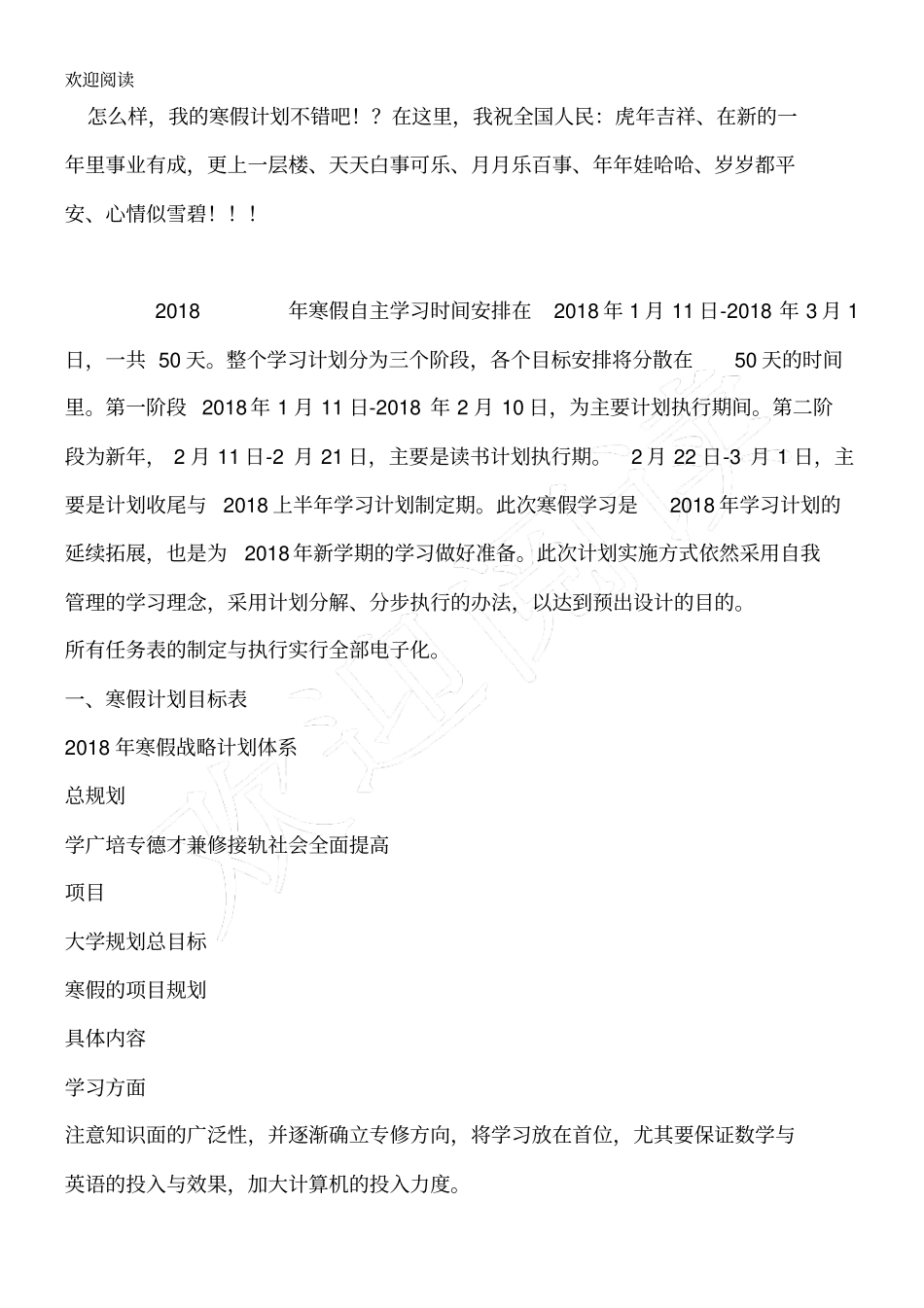 寒假规划表格模板_第2页