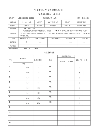 寿命测试报告测试