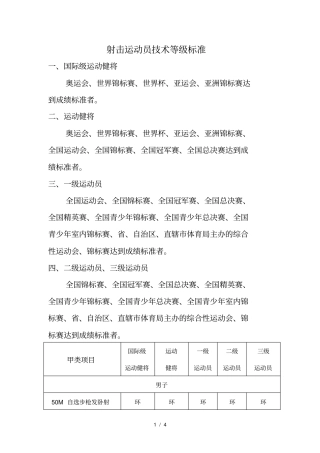 射击运动员技术等级标准