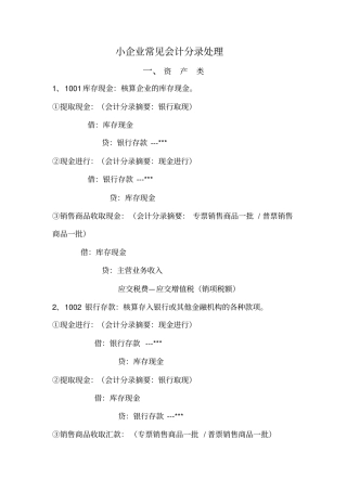 小企业常见会计分录处理