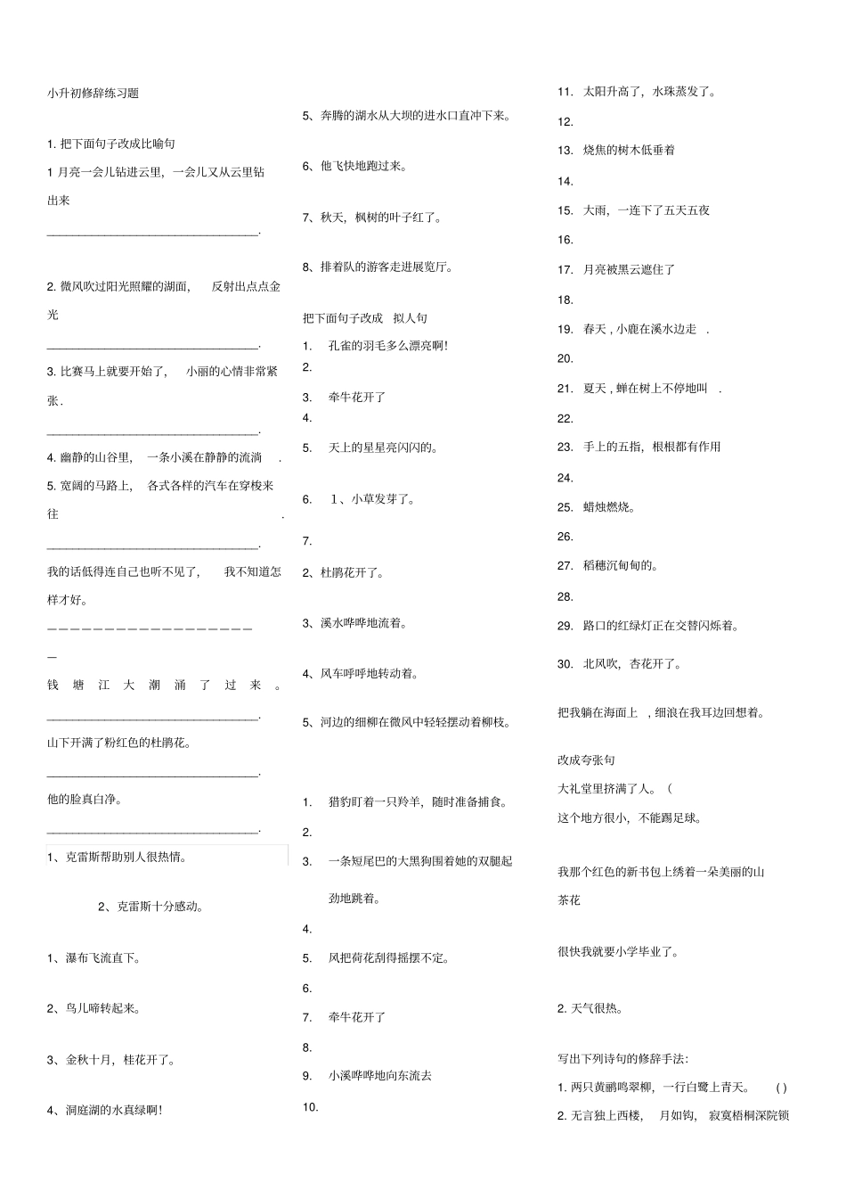 小升初修辞练习题_第1页
