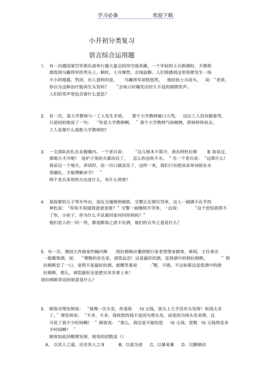 小升初分类复习语言综合运用_第1页