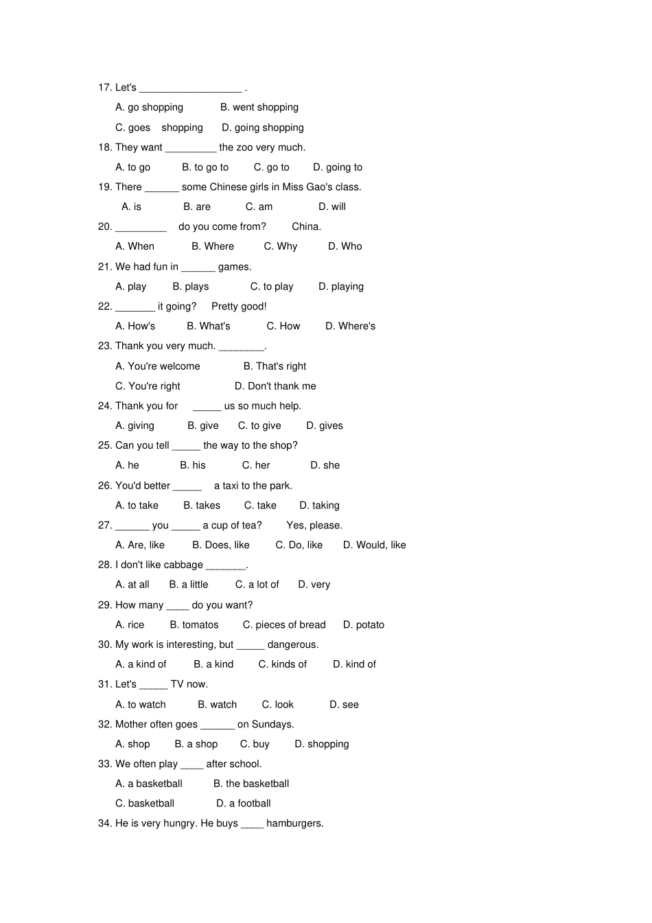小升初必考英语单选带答案_第2页