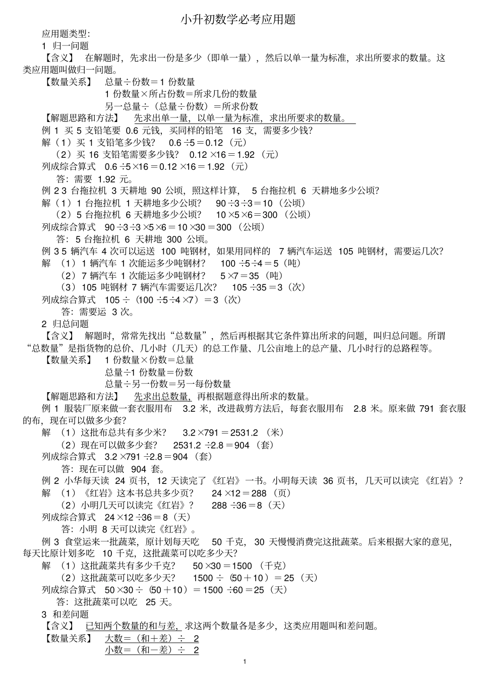 小升初数学必考应用题大全_第1页