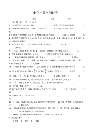 小升初数学测试卷
