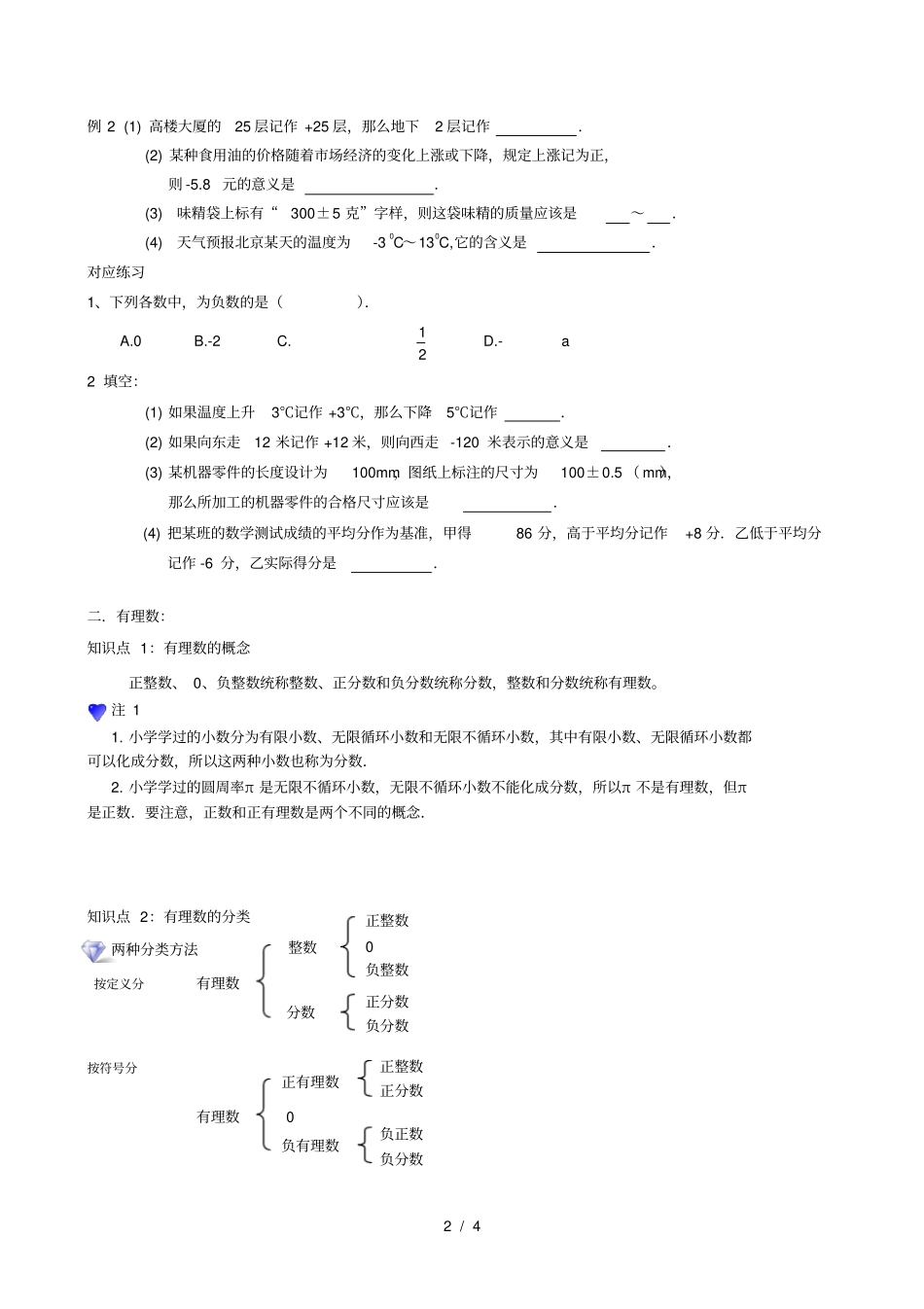 小升初数学衔接暑假班系列讲义：正数和负数与有理数_第2页