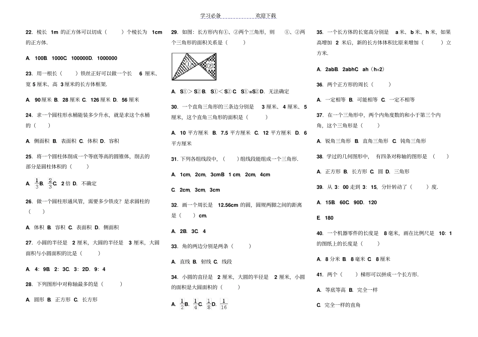 小升初数学选择题专项复习题_第2页