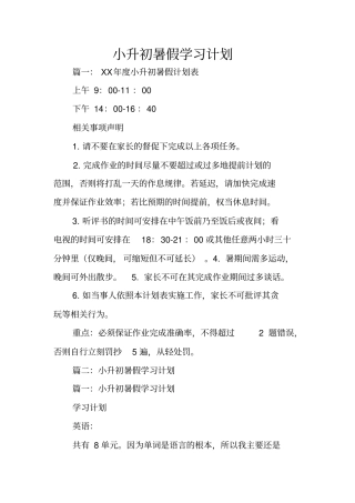 小升初暑假学习计划