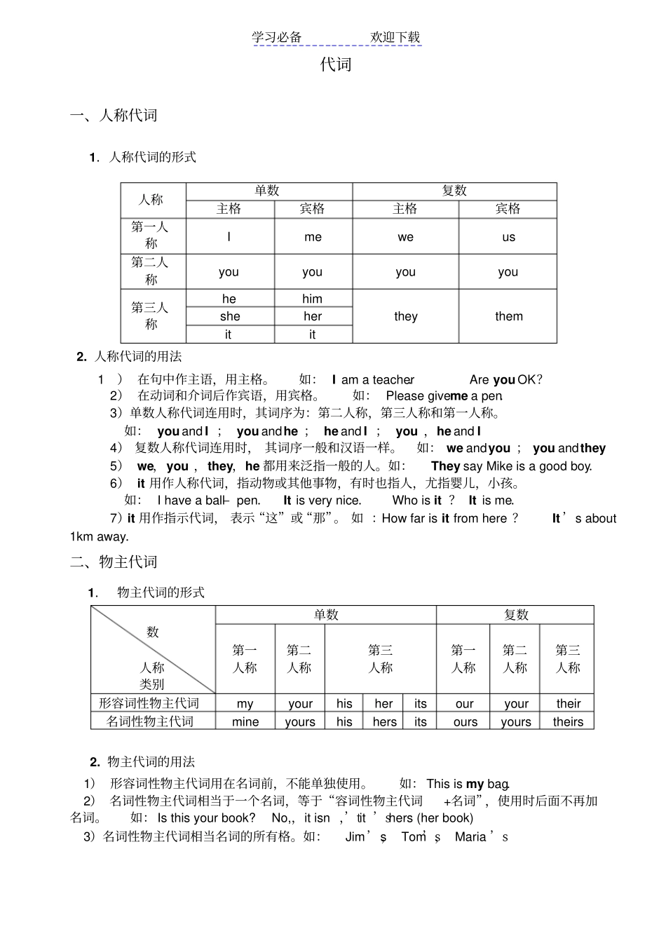 小升初英语专项：代词_第1页