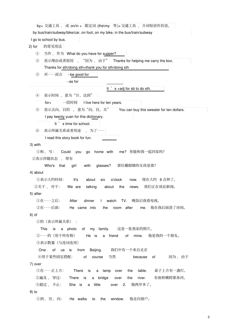 小升初英语专题讲解十介词_第3页