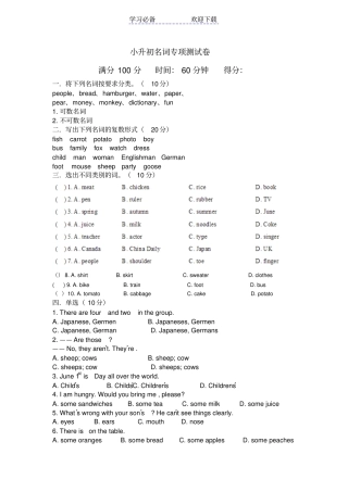 小升初英语名词专项测试