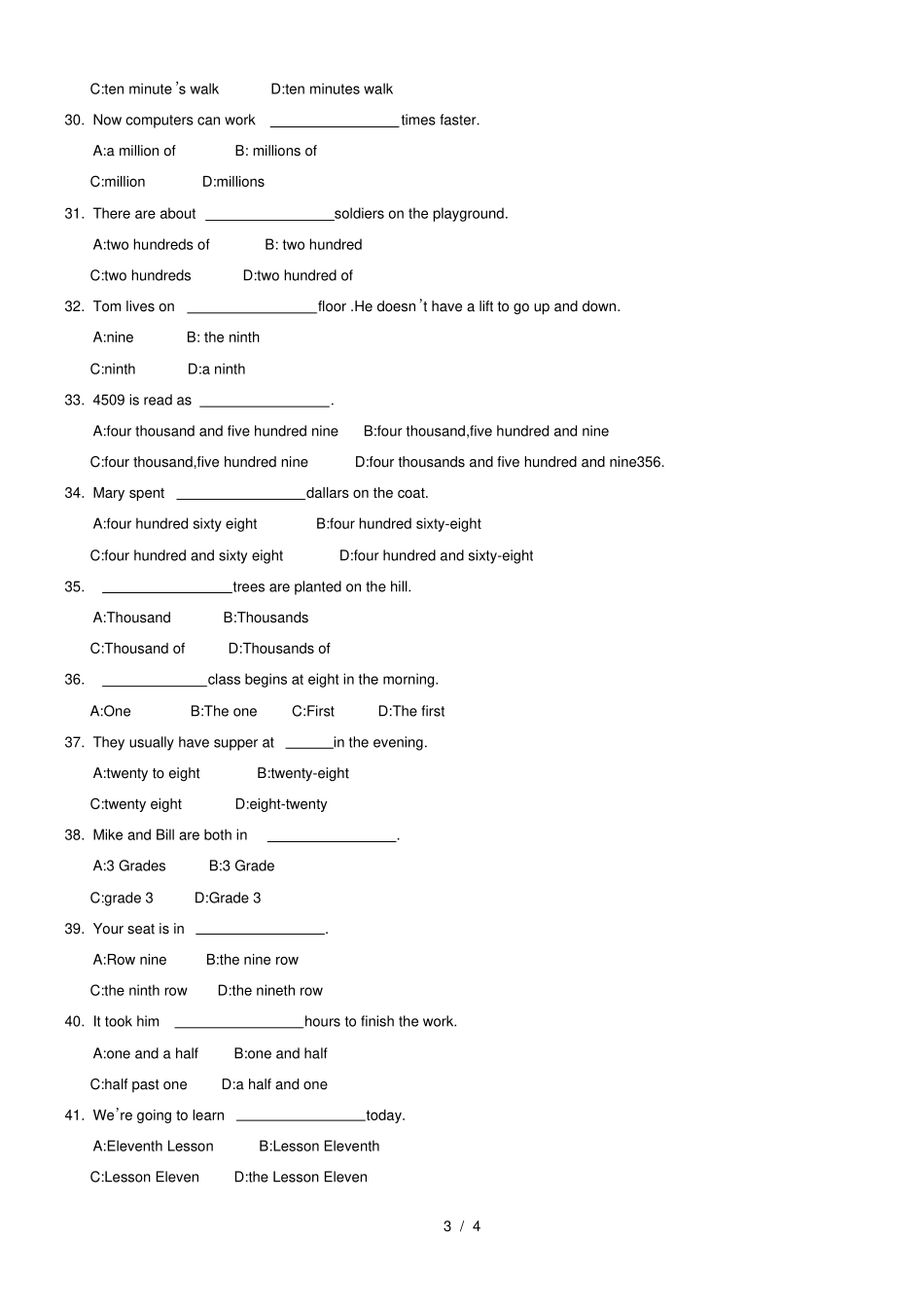 小升初英语数词专题复习_第3页