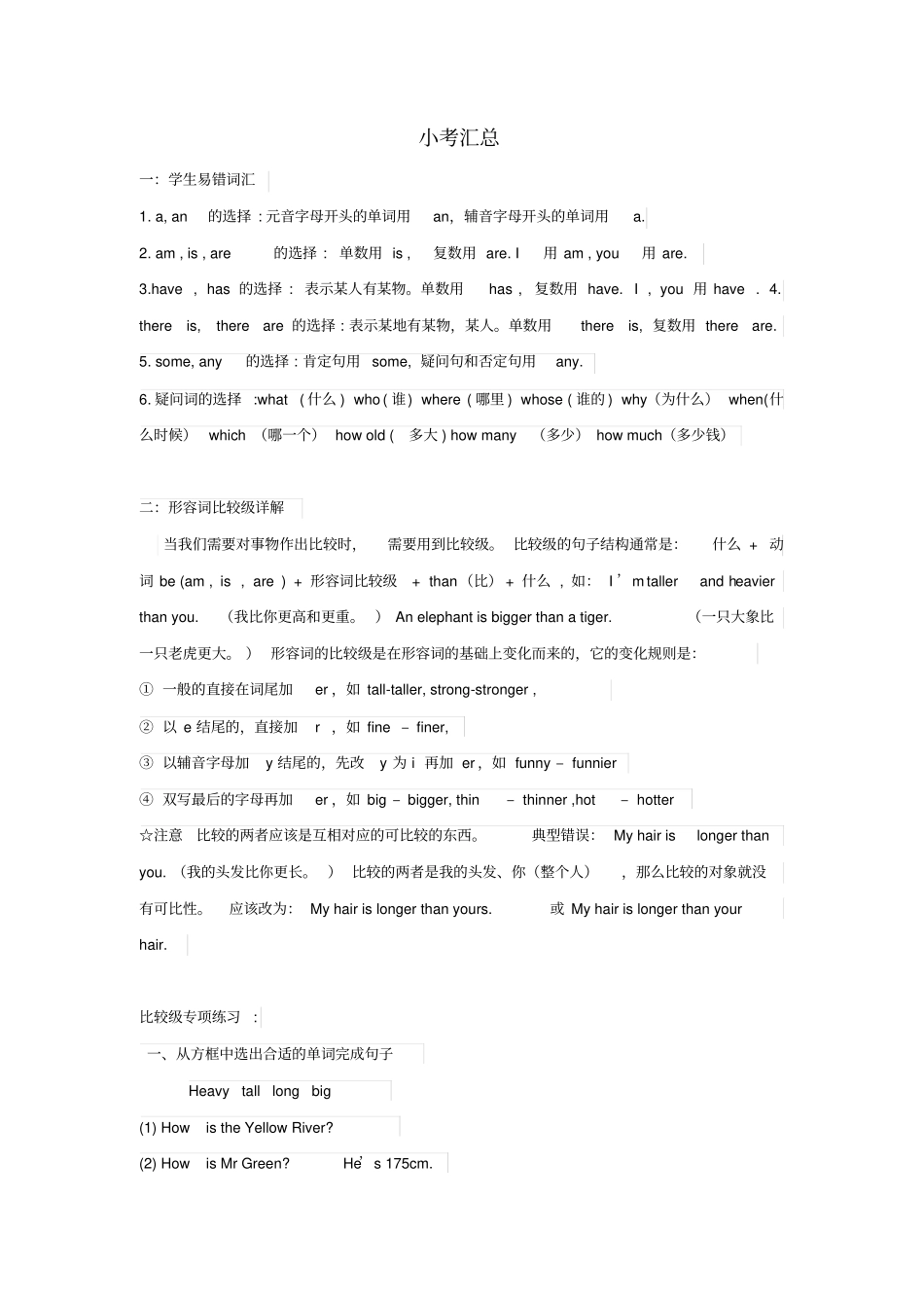 小升初英语知识梳理总复习小考汇总闽教版_第1页