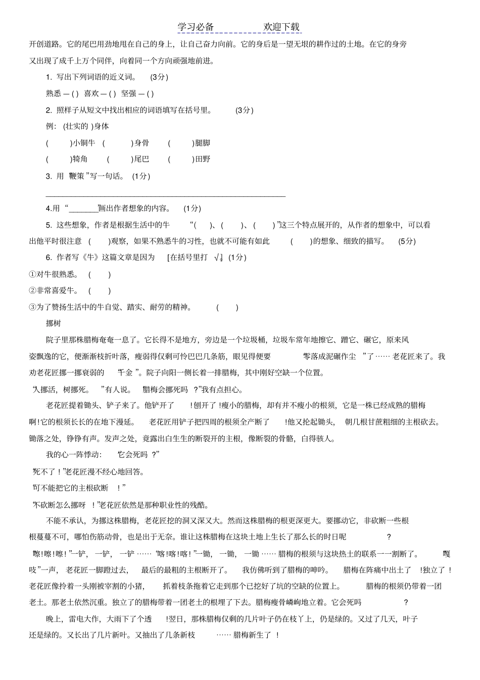 小升初语文试卷及答案_第3页
