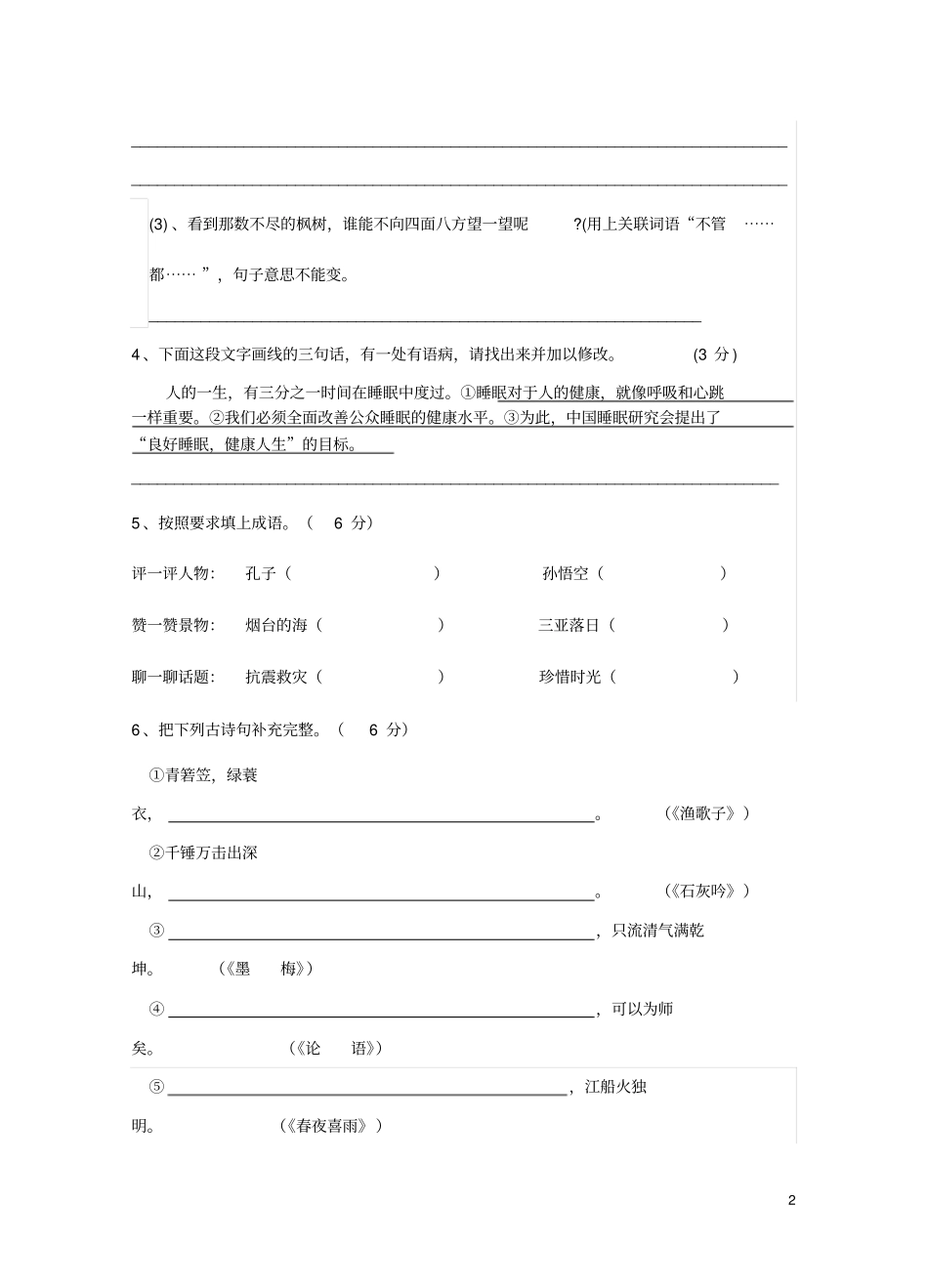 小升初语文试卷_第2页