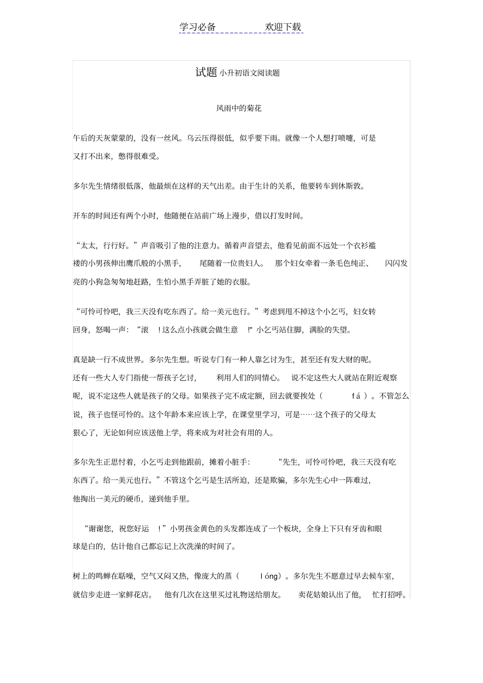 小升初语文阅读理解题型及试题_第3页