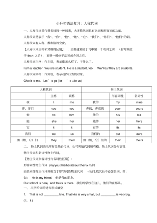 小升初语法人称代词知识点及习题,推荐文档