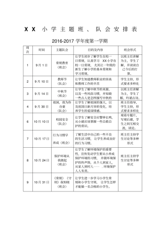 小学2016年上学期主题班会安排表