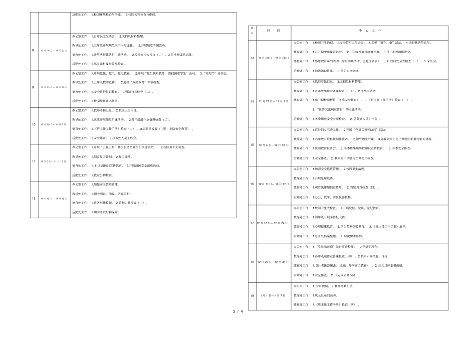 小学2017-2018学年第一学期工作行事历_第2页