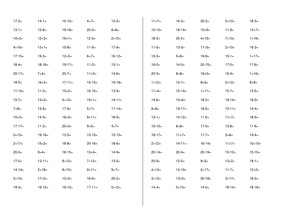 小学一年级20以内加减法打印版可编辑修改版_第1页