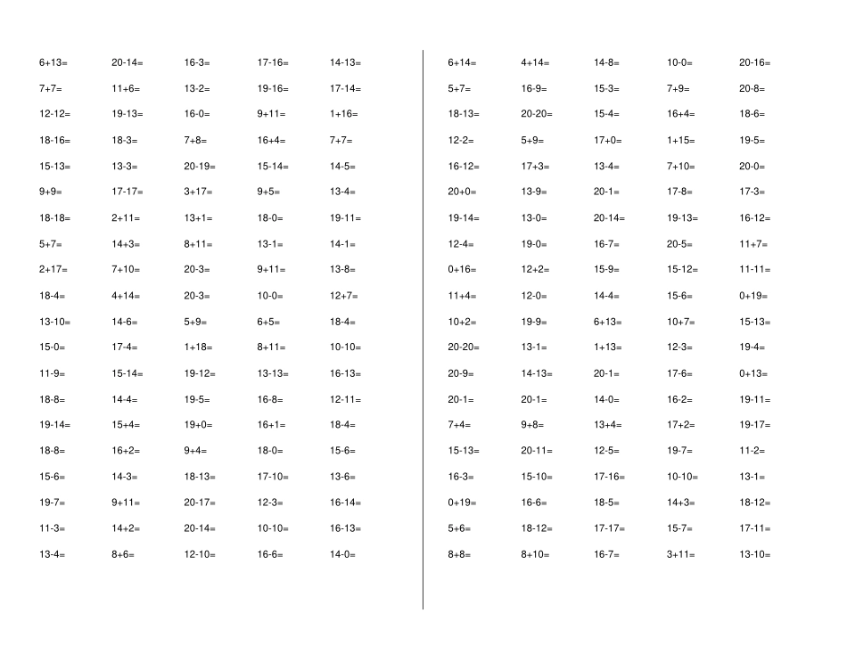 小学一年级20以内加减法打印版_第3页