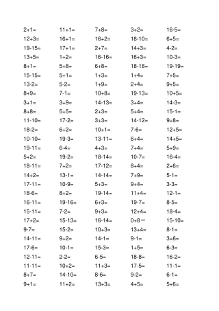 小学一年级数学上册20以内口算练习题