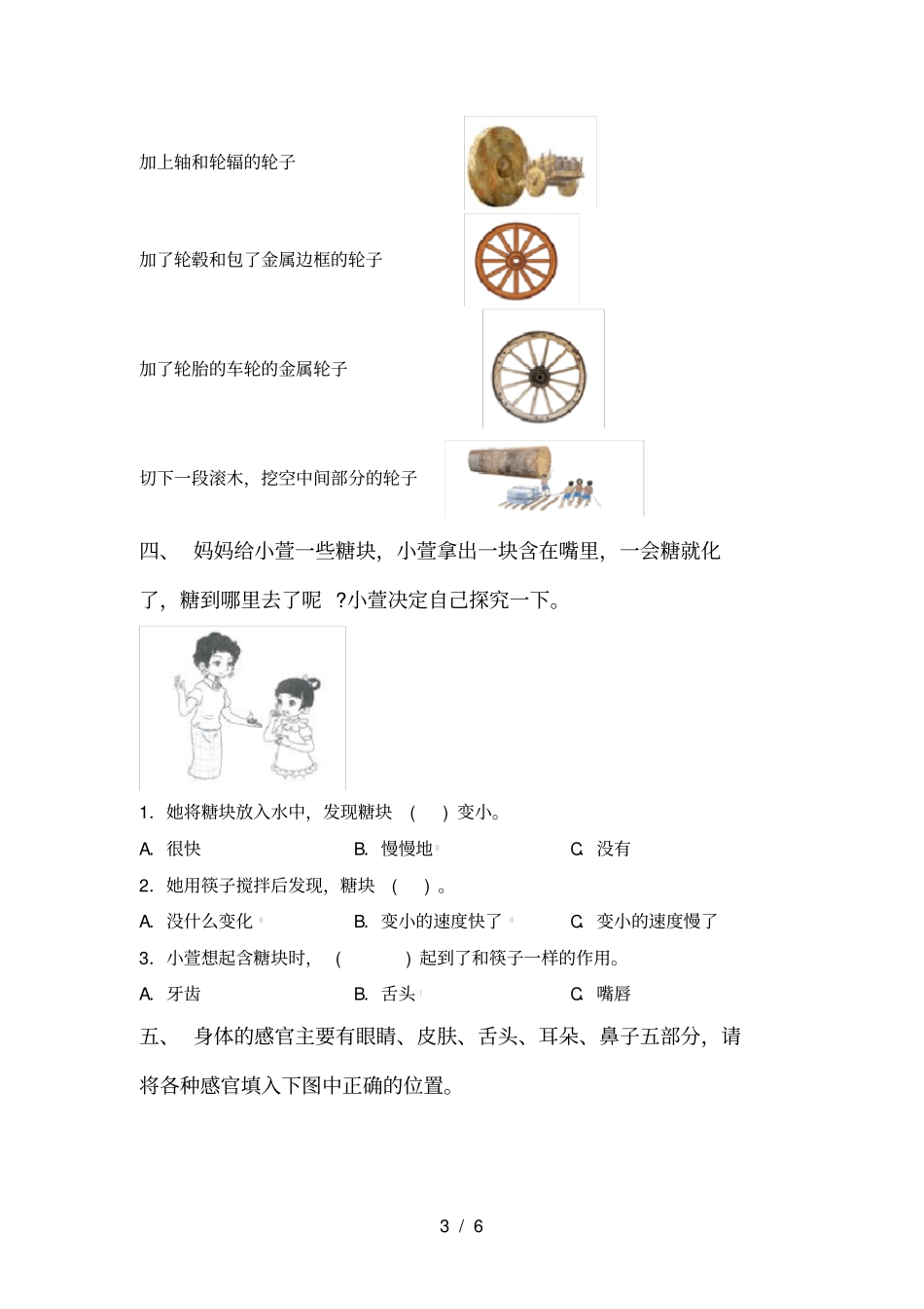 小学一年级科学上册月考试卷及答案完美版_第3页