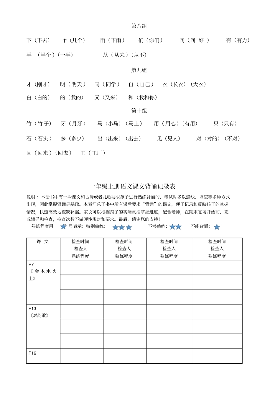 小学一年级语文上册词语表汇总,推荐文档_第2页