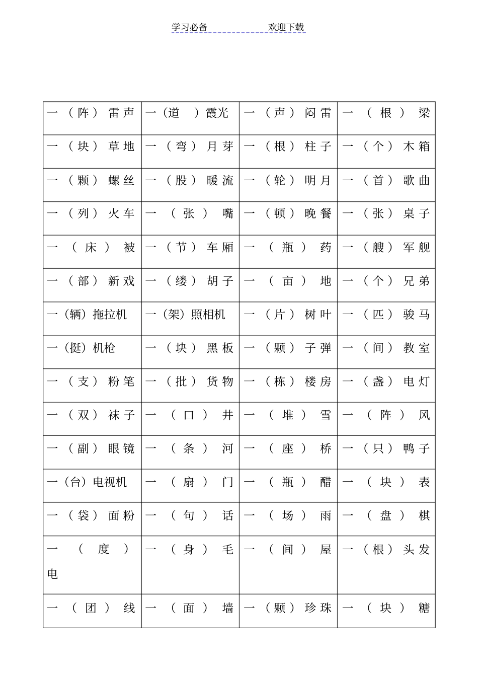 小学一年级语文量词大全_第1页