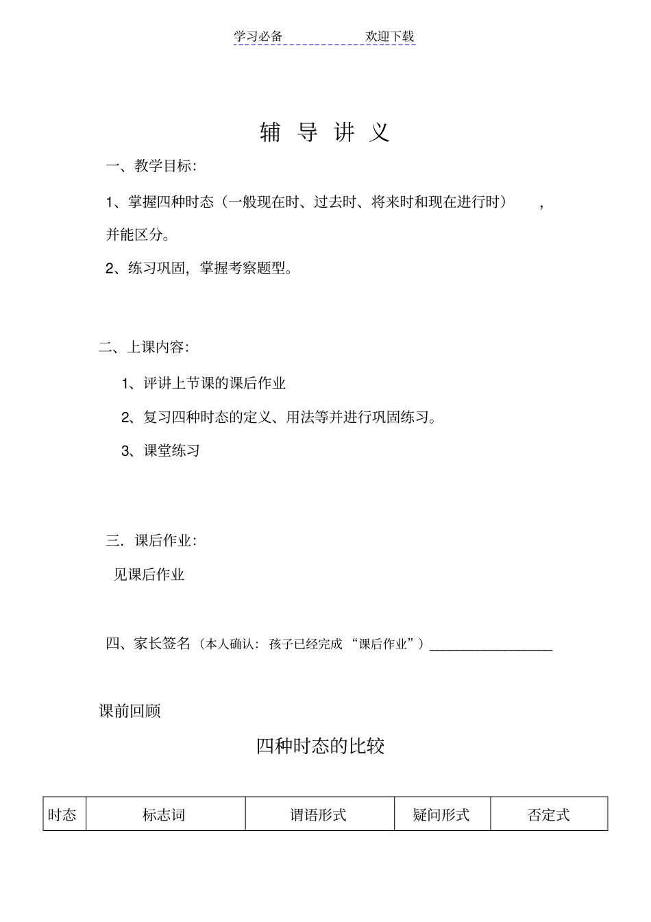 小学一般现在时,过去式,现在进行时,将来时讲解_第1页