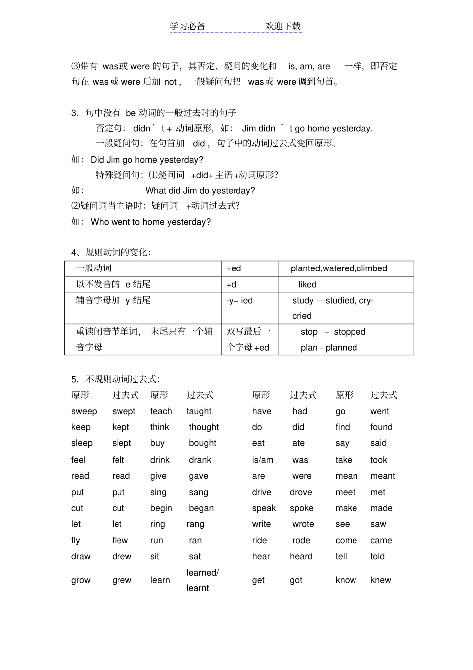 小学一般现在时,过去式,现在进行时,将来时讲解_第3页