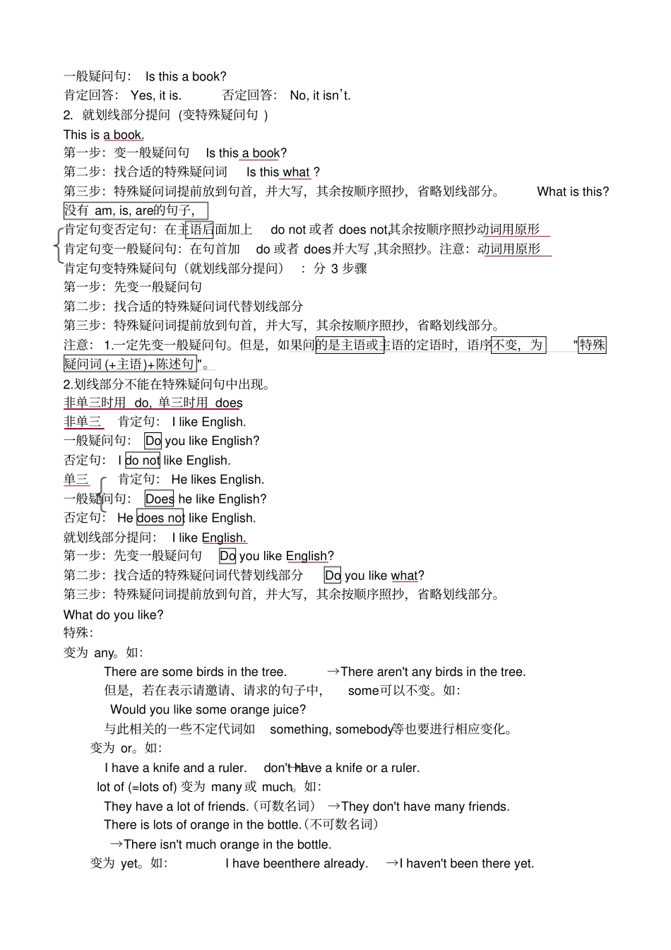 小学一般现在时的句型转换_第2页