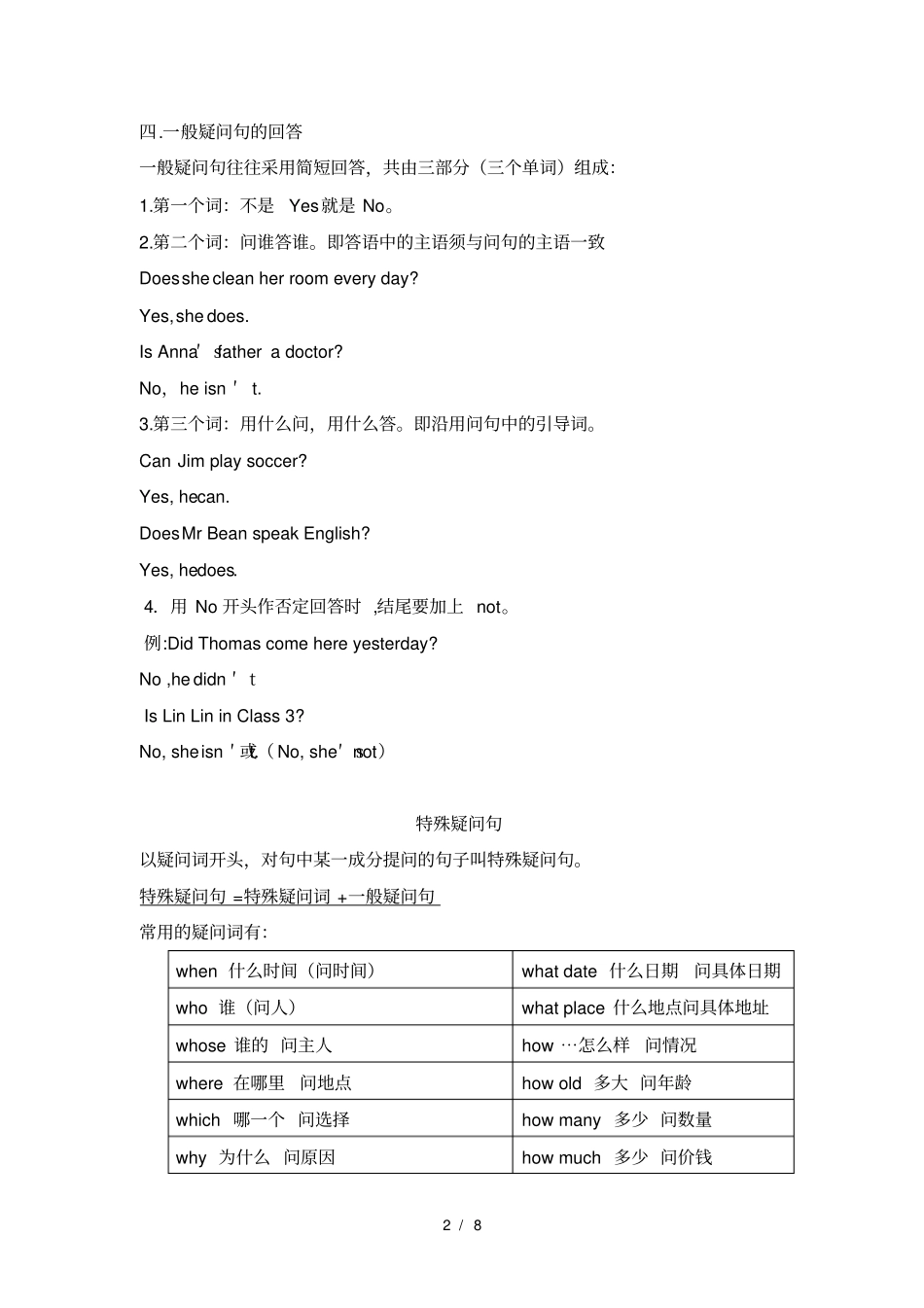 小学一般疑问句特殊疑问句强烈推荐_第2页