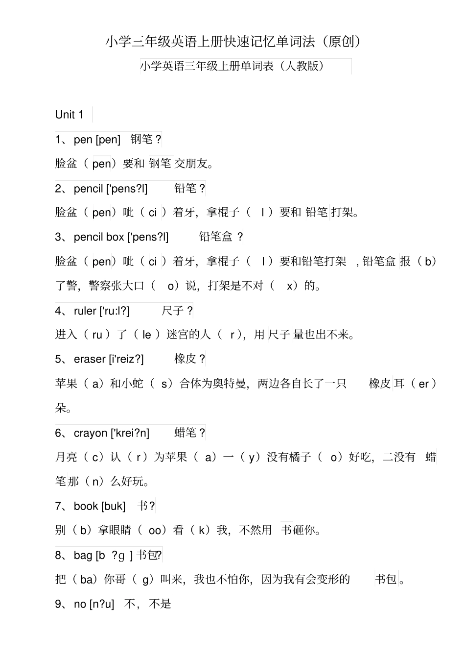 小学三年级英语上册快速记忆单词法原创201829_第1页