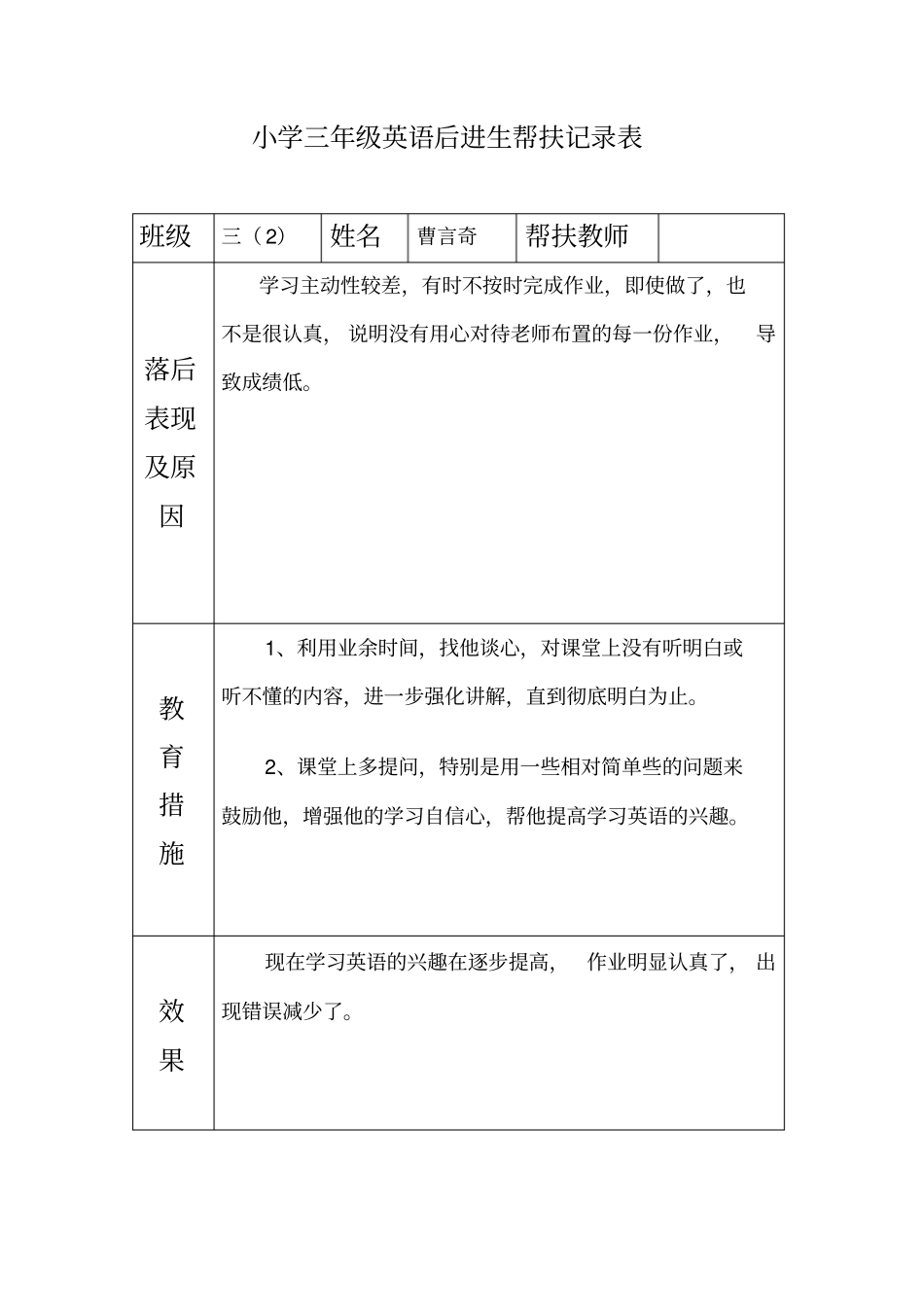 小学三年级英语后进生帮扶记录表_第1页