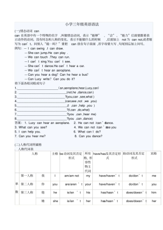 小学三年级英语语法