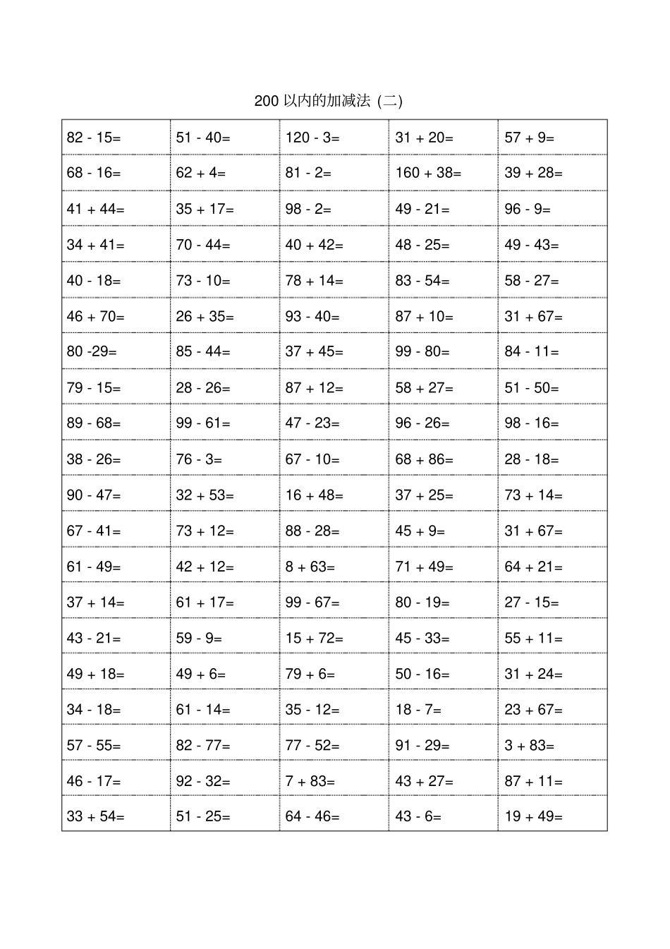 小学二年级200以内加减法_第2页