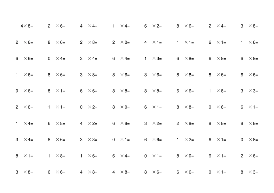 小学二年级上乘法口算题A4打印_第1页