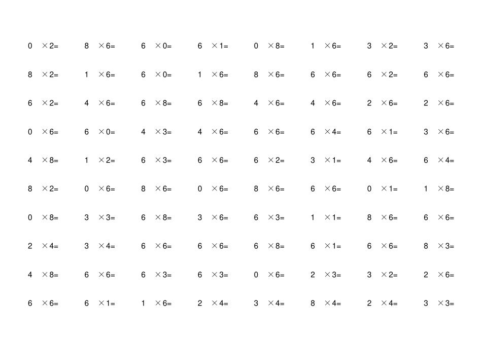 小学二年级上乘法口算题A4打印_第2页