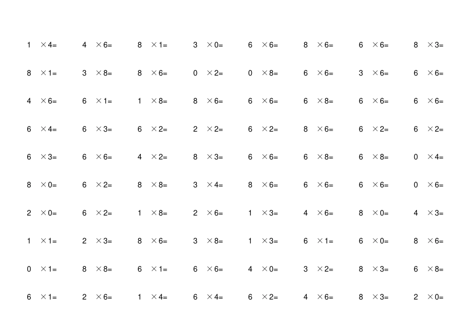 小学二年级上乘法口算题A4打印_第3页