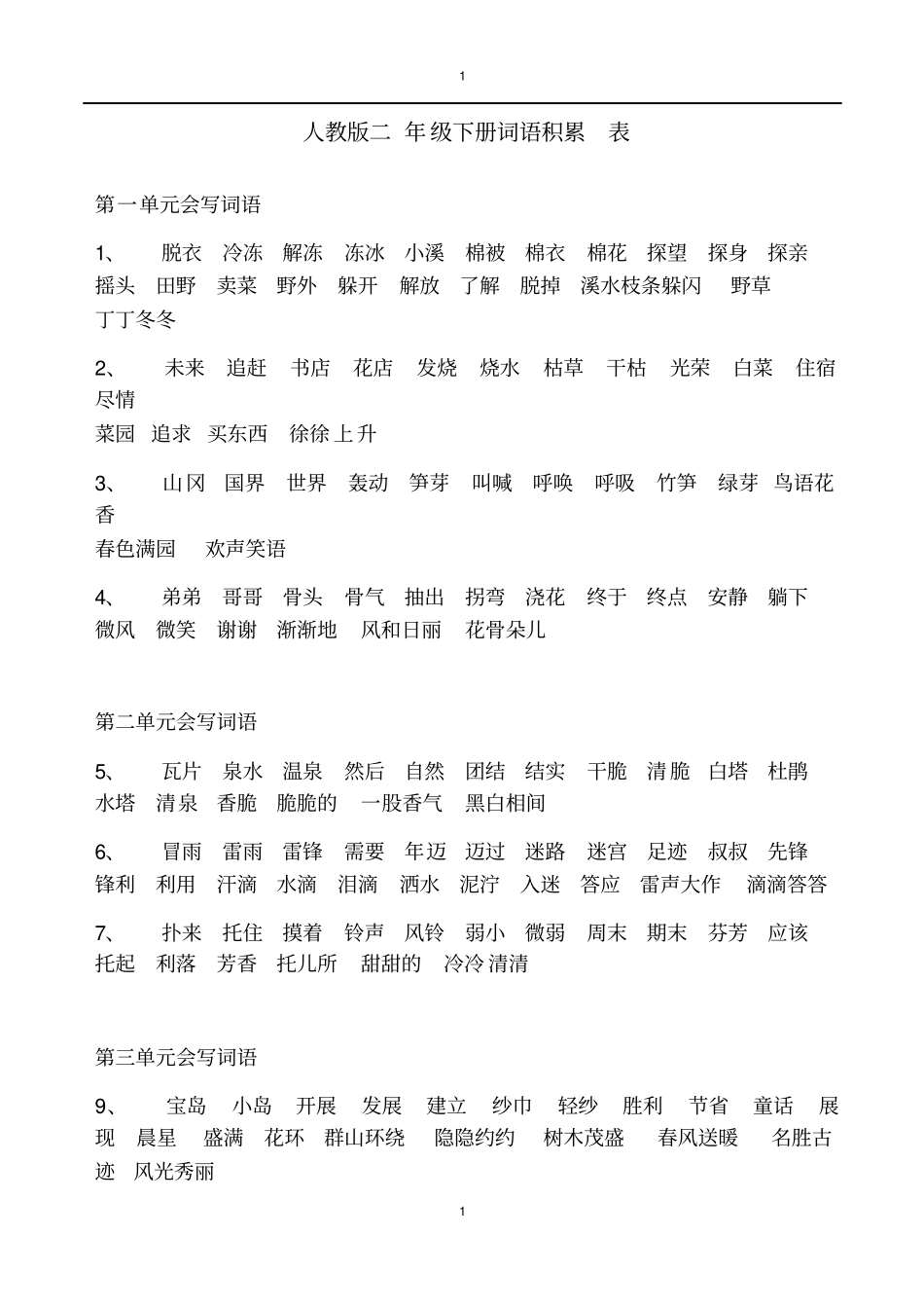 小学二年级下册语文词语汇总_第1页