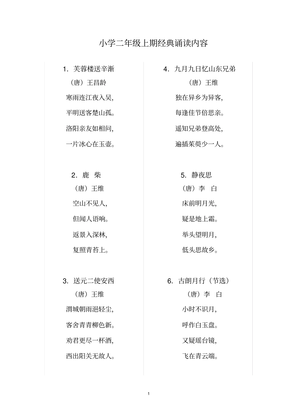 小学二年级经典诵读内容_第1页