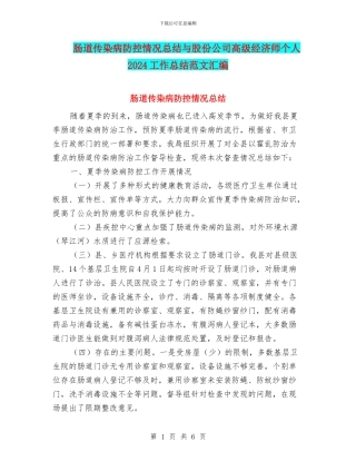 肠道传染病防控情况总结与股份公司高级经济师个人2024工作总结范文汇编