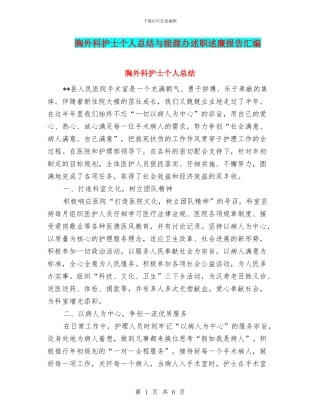胸外科护士个人总结与能源办述职述廉报告汇编