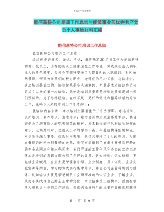 能信新特公司培训工作总结与能源事业部优秀共产党员个人事迹材料汇编