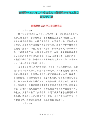 能源统计2024年工作总结范文与能源统计年终工作总结范文汇编