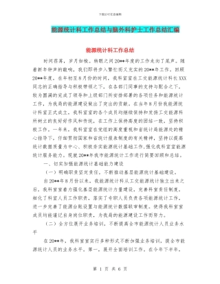 能源统计科工作总结与脑外科护士工作总结汇编