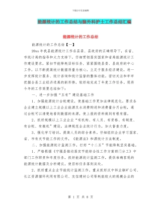 能源统计的工作总结与脑外科护士工作总结汇编