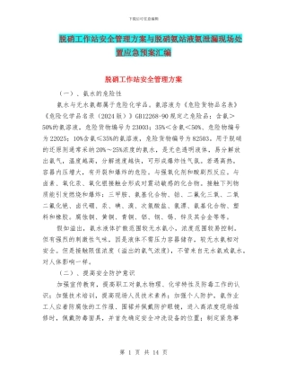 脱硝工作站安全管理方案与脱硝氨站液氨泄漏现场处置应急预案汇编