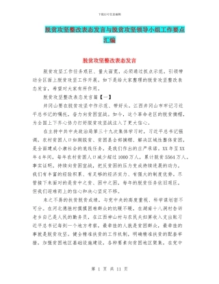 脱贫攻坚整改表态发言与脱贫攻坚领导小组工作要点汇编